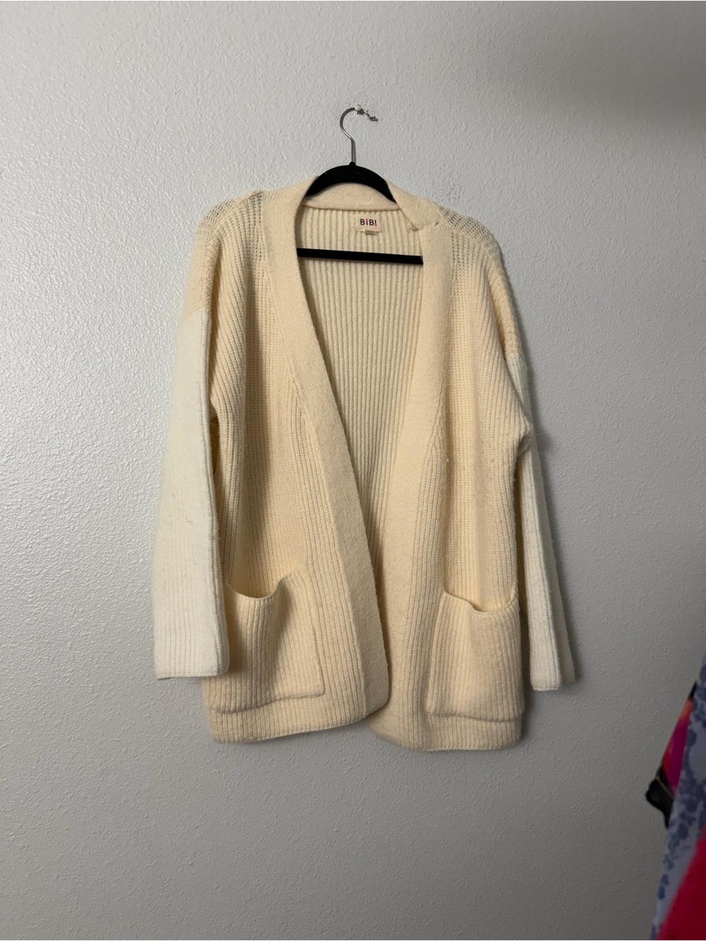 BIBI Cream Open-Front Ribbed Knit Cardigan SZ S